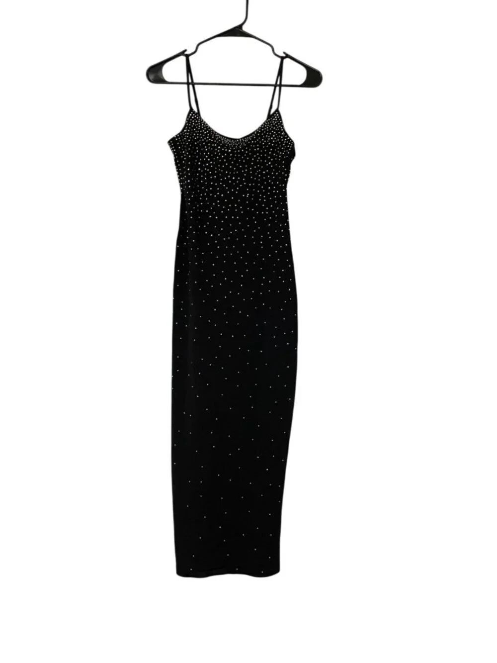 Zara Womens Fitted Midi Dress Medium Black Rhinestones Thin Straps 3641/808 NWT